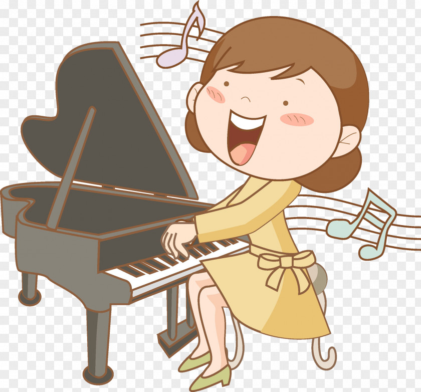 A Woman Who Sings While Playing Cartoon Drawing Piano Clip Art PNG
