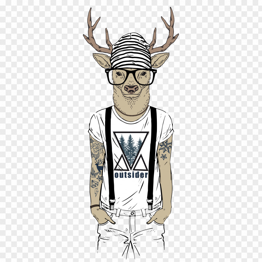 Fashion Hand-painted Deer Drawing Royalty-free Tattoo Illustration PNG