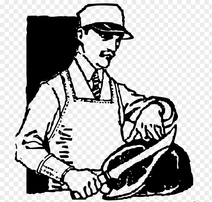 Blackandwhite Sitting Butcher Line Art PNG