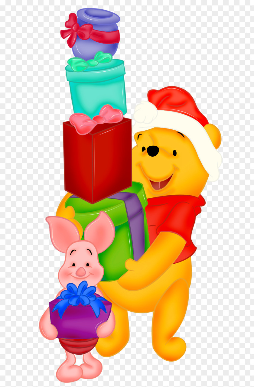 Winnie The Pooh With Presents And Santa Hat Piglet Eeyore Tigger Clip Art PNG