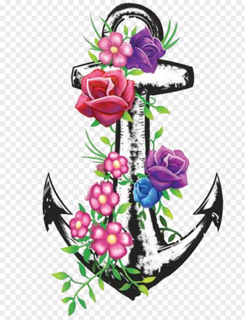 Flowers Anchor Floral Design Cut Abziehtattoo PNG
