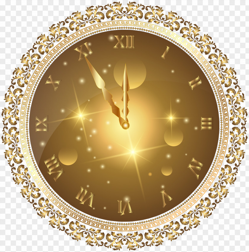 Gold New Year's Clock PNG Transparent Clip Art Image Eve PNG