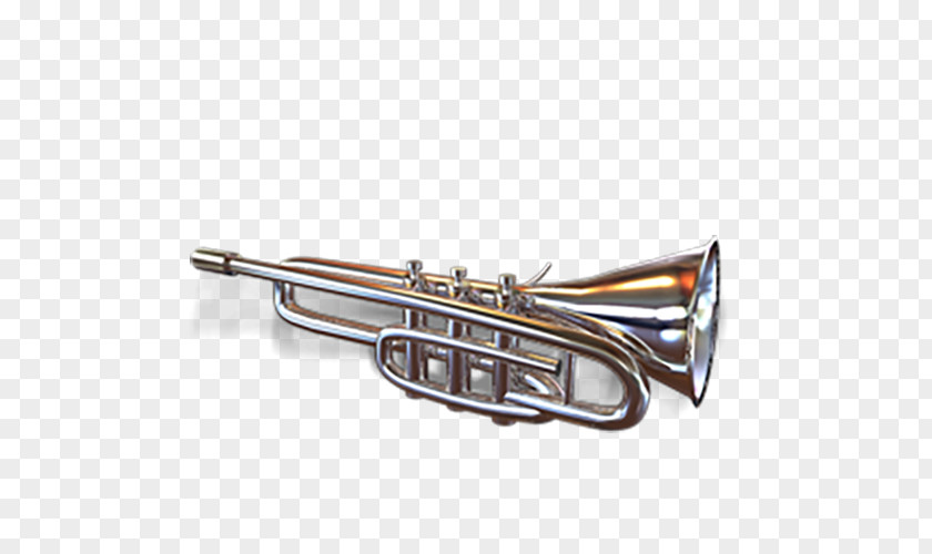 3D Metal Horn Model Trumpet Icon PNG