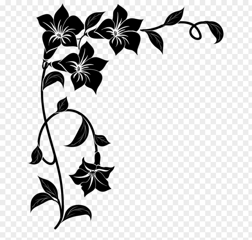 Branch Flower Leaf Black-and-white Stencil Plant Clip Art PNG