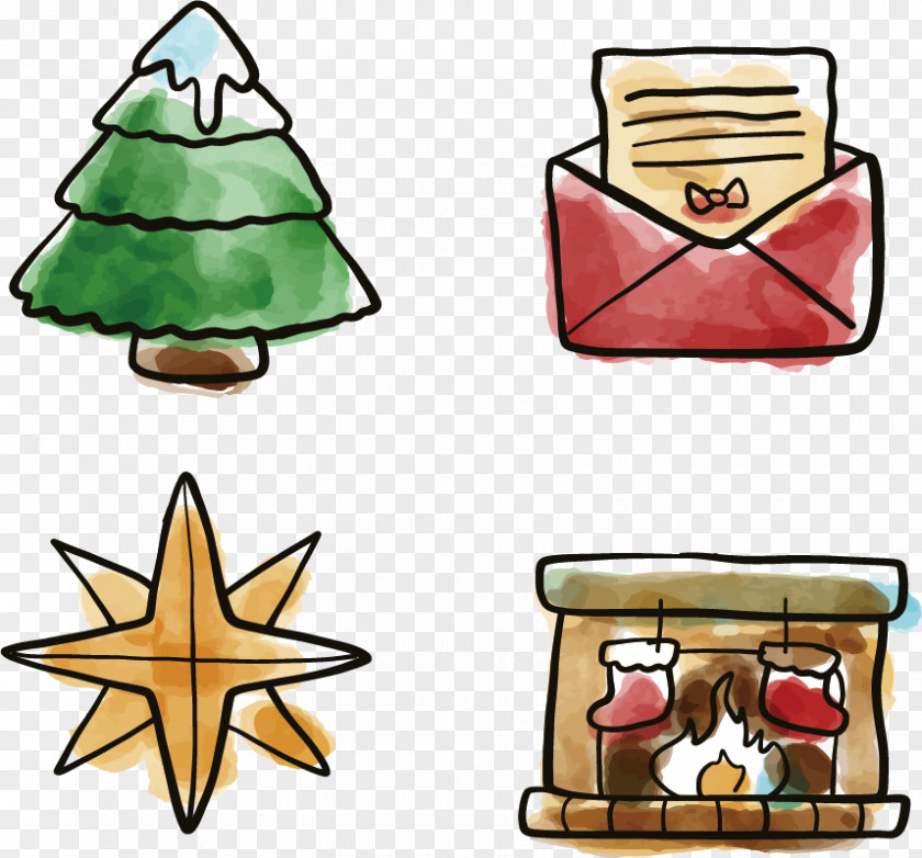 Christmas Tree And Envelopes Envelope Watercolor Painting PNG