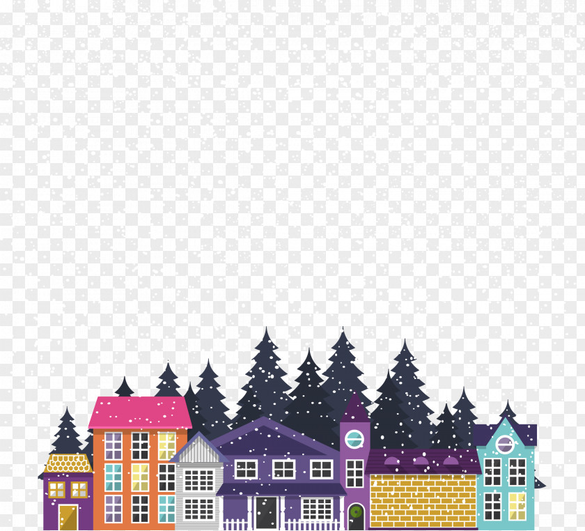 Colorful House Snow PNG