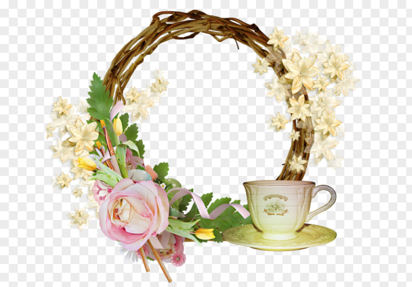 Wicker Coffee Flowers Frame Clip Art PNG