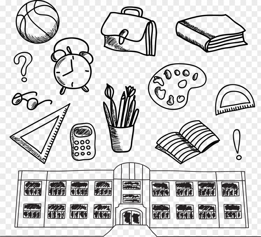 Vector Hand-drawn Stick Figure School Supplies Doodle Drawing Icon PNG