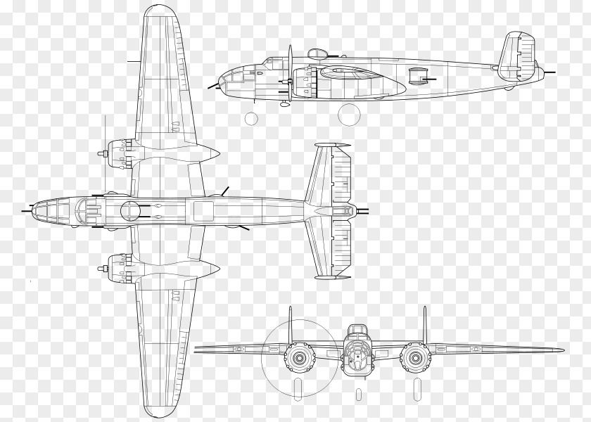 Airplane Aircraft Propeller North American B-25 Mitchell Line Art PNG