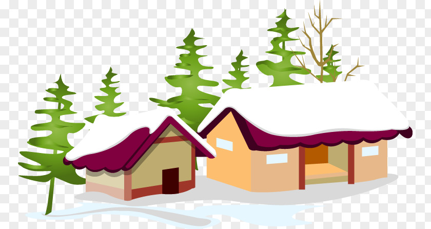 Hand-painted Tree House Pattern Snow Clip Art PNG