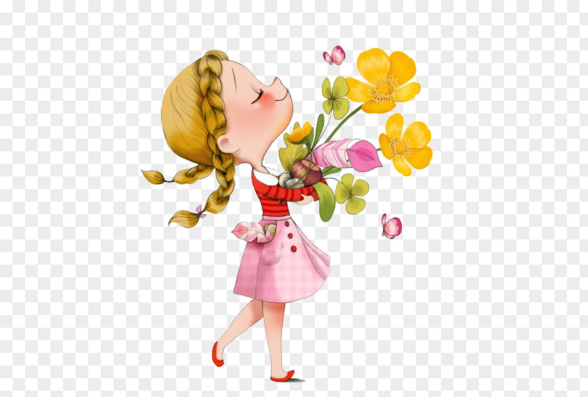 Little Girl Holding Flowers PNG girl holding flowers clipart PNG