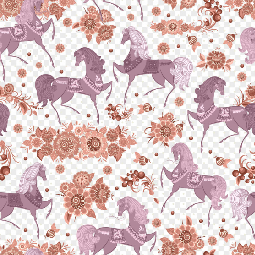 Purple Horse And Flowers PNG