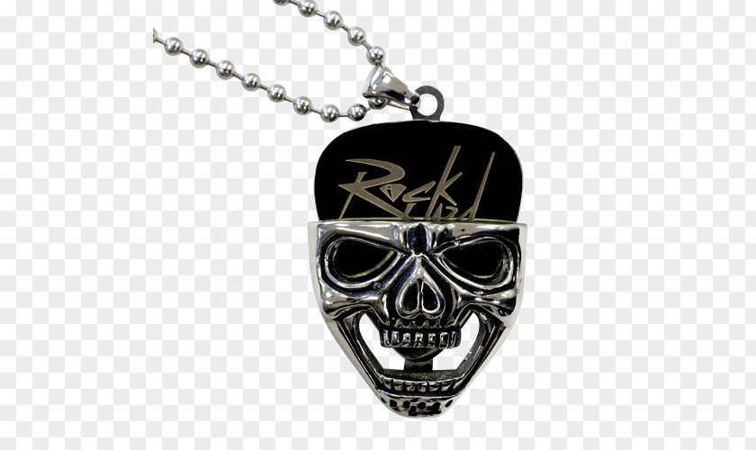 Skull Rock Locket Guitar Picks Metal Jewellery Necklace PNG