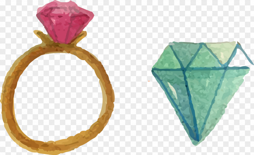 Love Diamond Ring Element Drawing Watercolor Painting PNG
