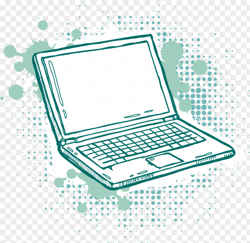 Hand-painted Blue Computer Laptop Drawing Illustration PNG