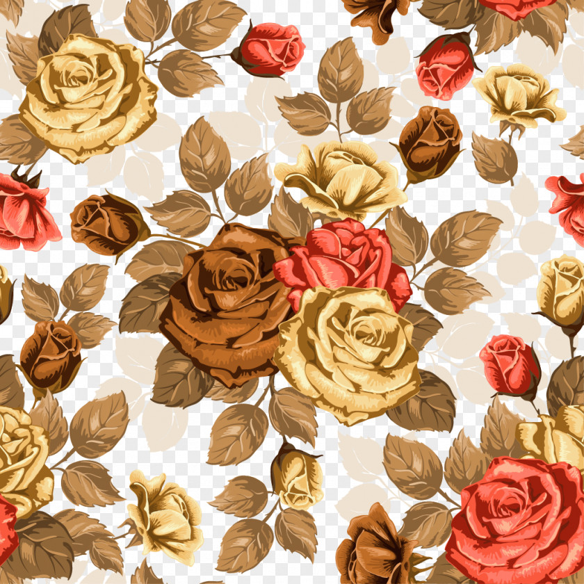 Autumn Rose Flower Pattern PNG