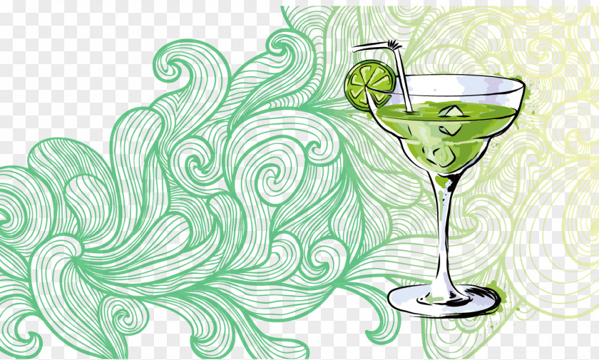 Hand Painted Green Cocktail Vector Wine Glass Drink PNG