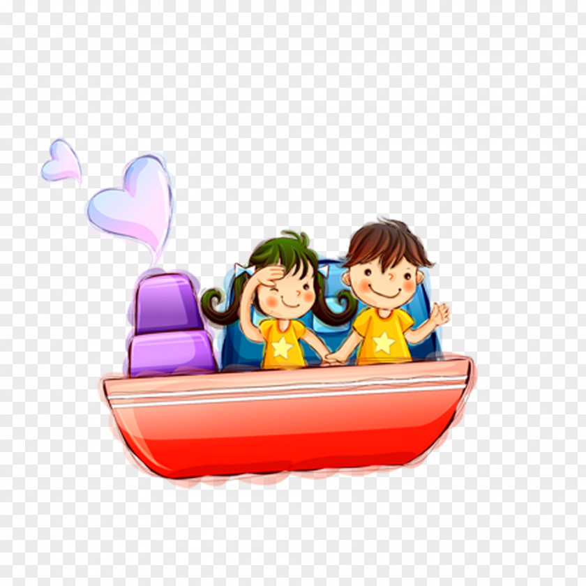 Two Children Sitting In The Boat To Play Watercraft Cartoon Child PNG