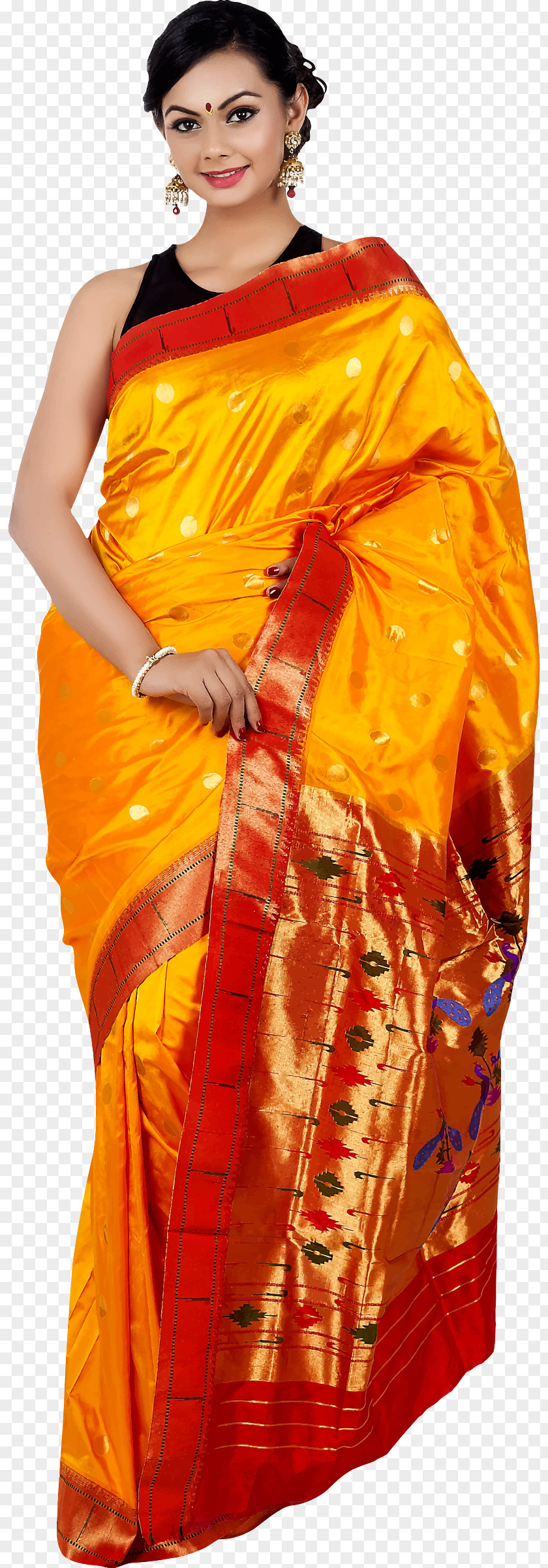 Paithani Wedding Sari Silk Clothing PNG sari Clothing, saree, woman wearing orange and red scarf clipart PNG