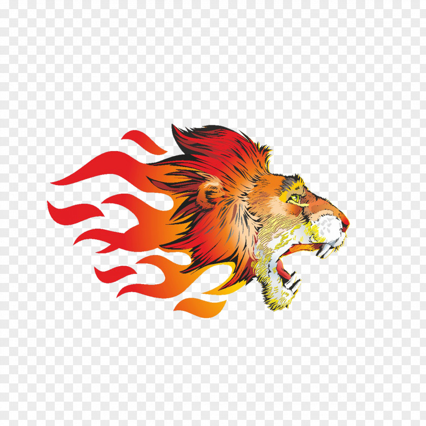 Flame And The Lion Head Illustration Tiger T-shirt Sticker PNG