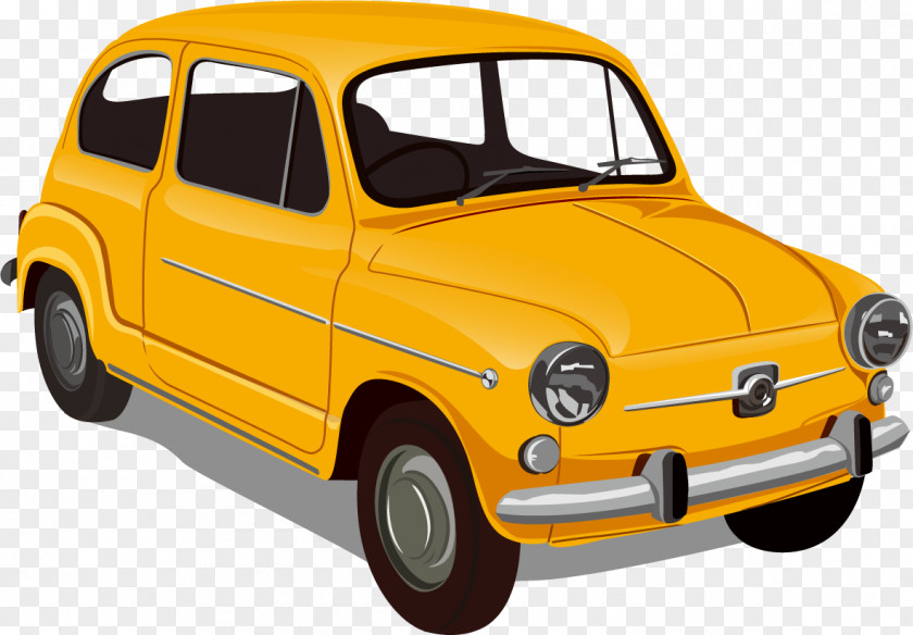 Vector Yellow Vintage Car Fiat 600 SEAT PNG