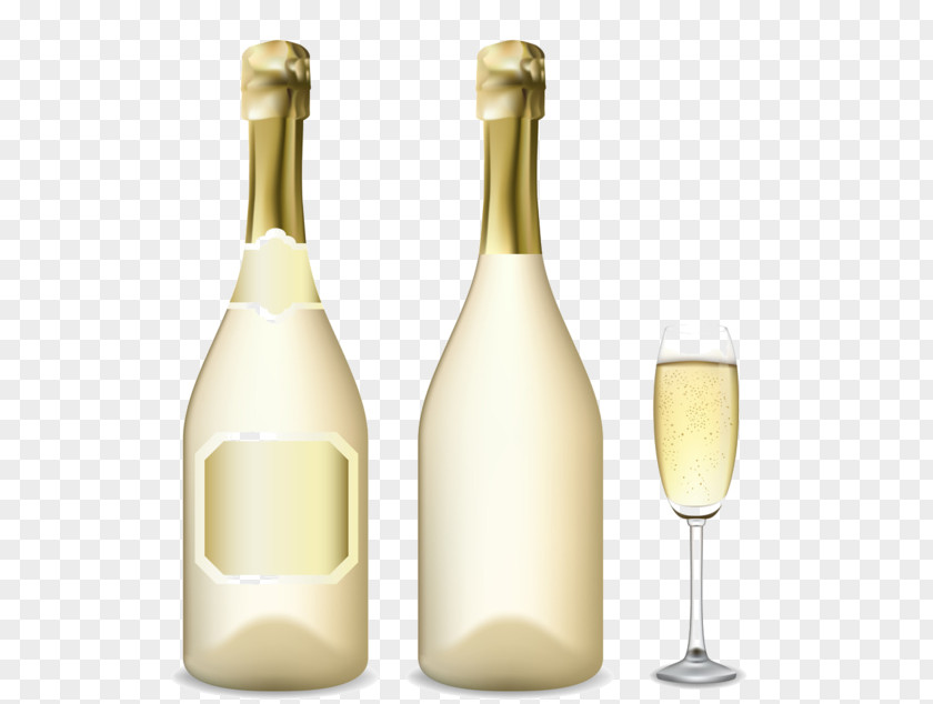 Golden Champagne White Wine Bottle PNG