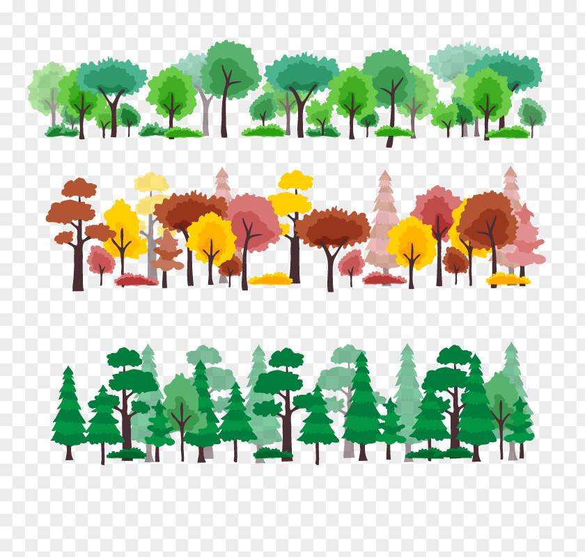 Vector Four Seasons Forest Tree Cartoon PNG
