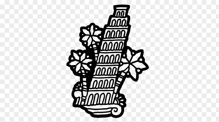 The Leaning Tower Of Pisa Eiffel Irish Round Black And White PNG