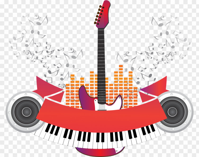 Rock Music Flyer Poster PNG music Poster, Creative guitar, red and white electronic keyboard clipart PNG