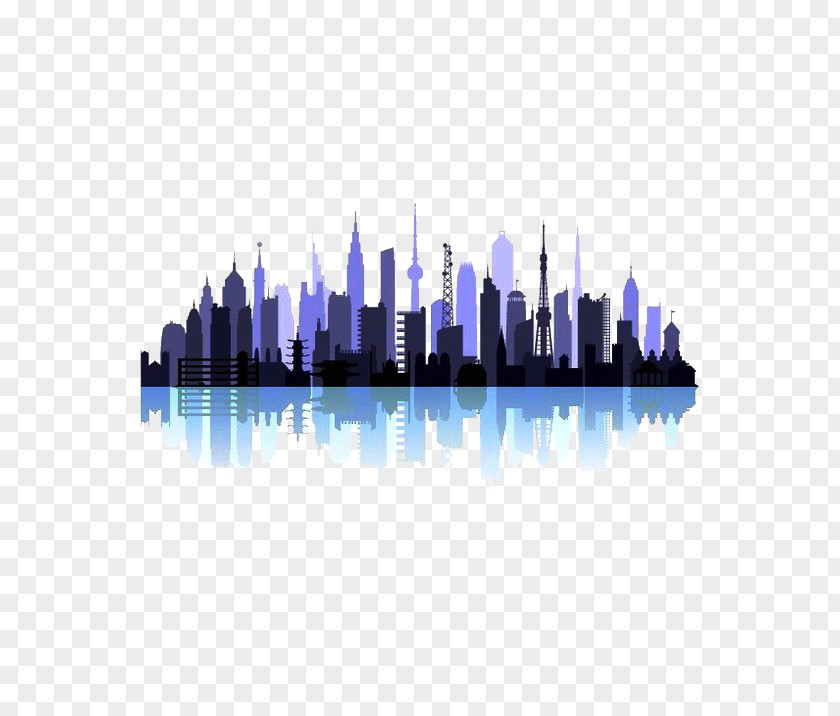 City Silhouette Oriental Pearl Tower Cartoon PNG