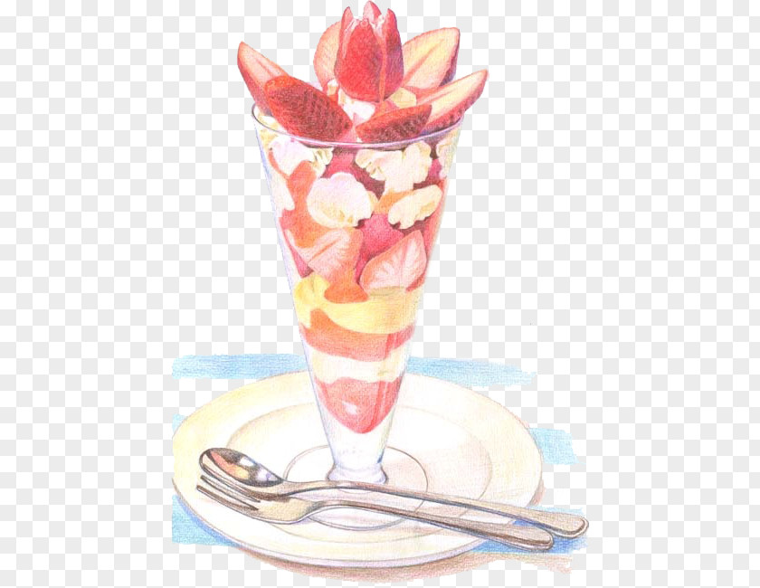 Strawberry Cold Ice Cream Sundae Parfait Knickerbocker Glory PNG