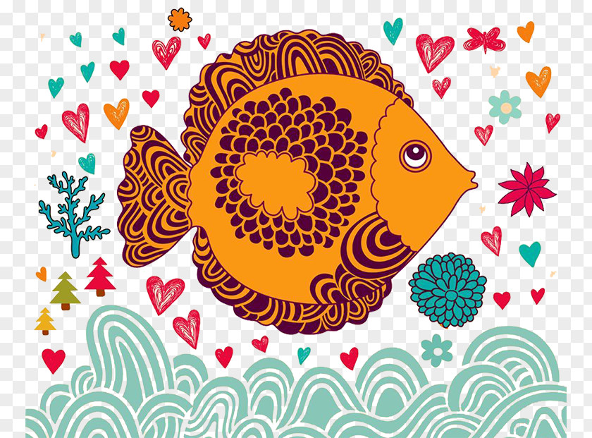Love Fish Drawing Illustration PNG