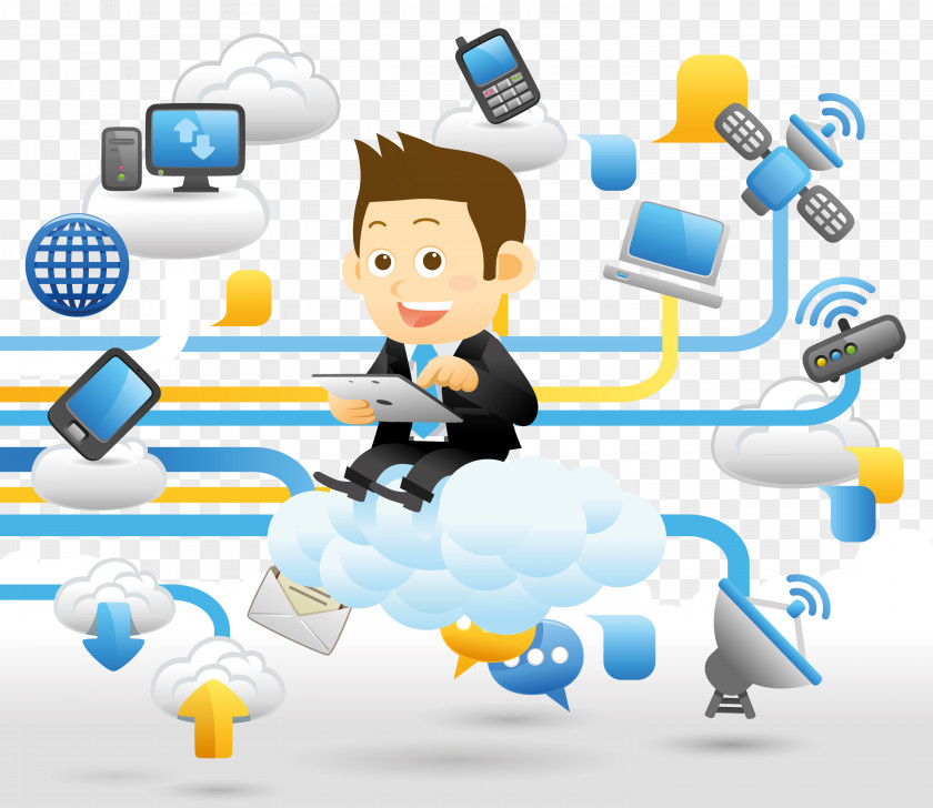 Cartoon Business Man Cloud Computing Digital Data Marketing Icon PNG