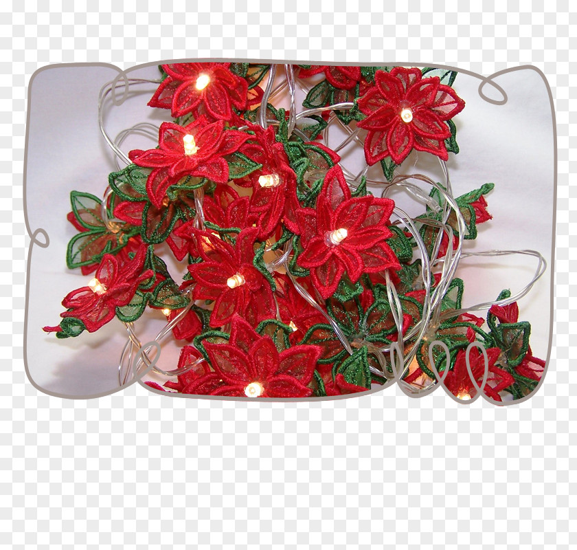 Fairy Lights Flower Christmas Decoration Embroidery Poinsettia PNG