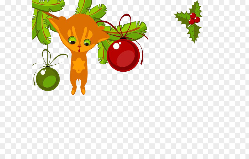 Cat Hanging On A Tree Kitten Christmas Card Clip Art PNG