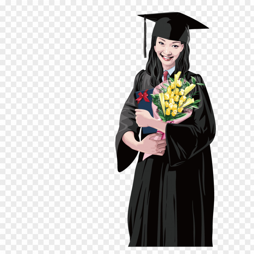 Holding Flowers Graduated Female Students Adobe Illustrator Euclidean Vector Clip Art PNG