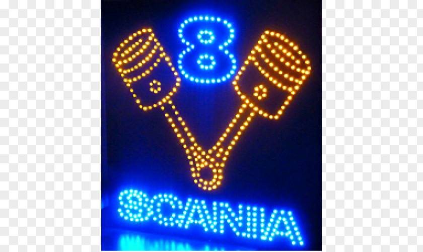 Scania V8 Light Neon Sign Cobalt Blue PNG