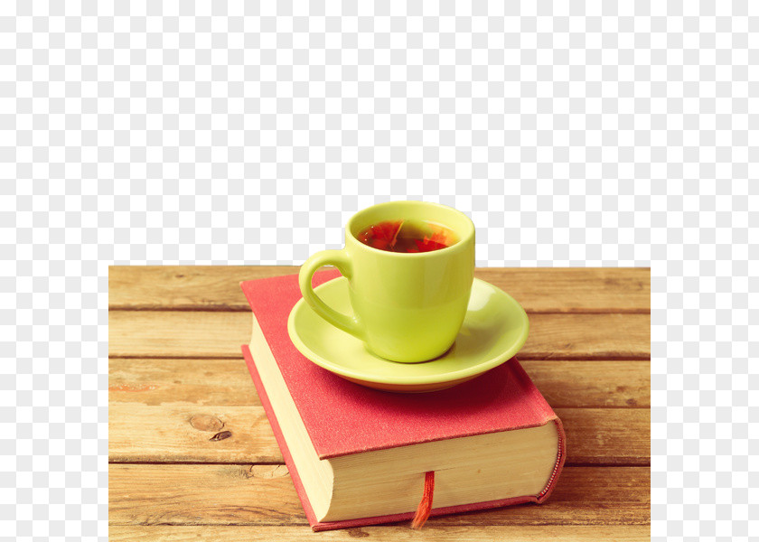 Wooden Table Of Books And Cups Flowering Tea Coffee White Breakfast PNG