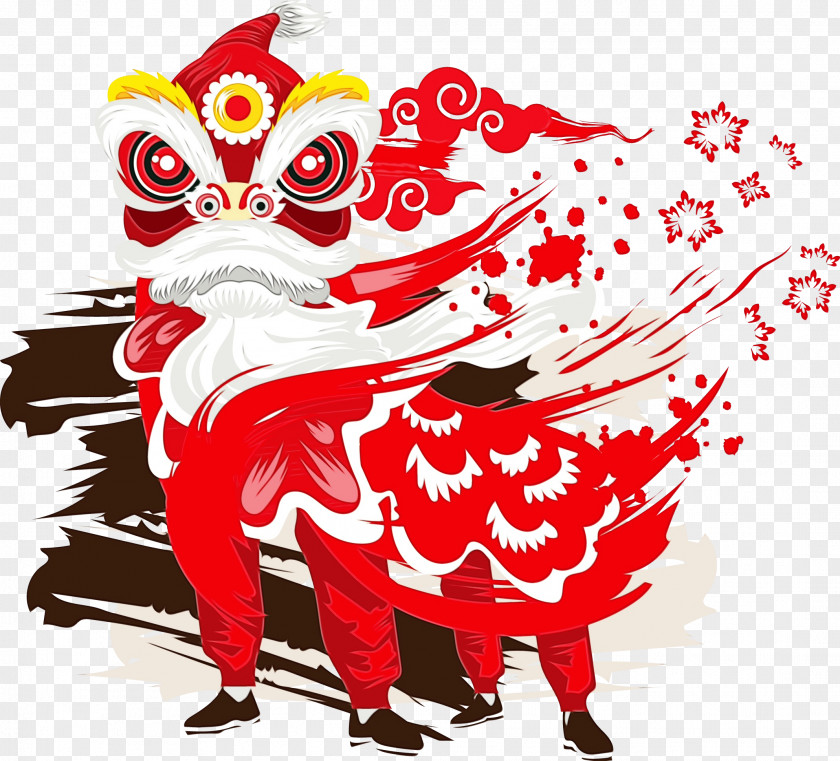 Art Red Chinese New Year Lion Dance PNG