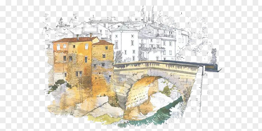 Watercolor Building Provence Aquarelles Sketchbook Painting Architecture Drawing PNG