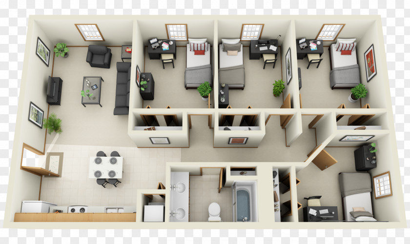 Apartment 3D Floor Plan Bedroom Interior Design Services House PNG