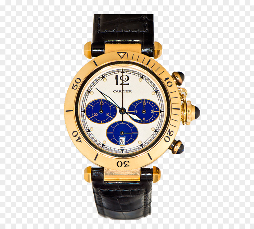 Watch Strap Chronograph Cartier Gold PNG