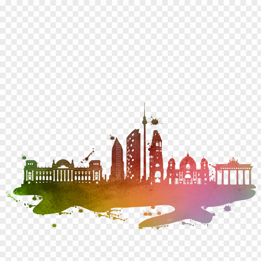 Colorful City Building Silhouettes Berlin Rome Skyline Silhouette PNG
