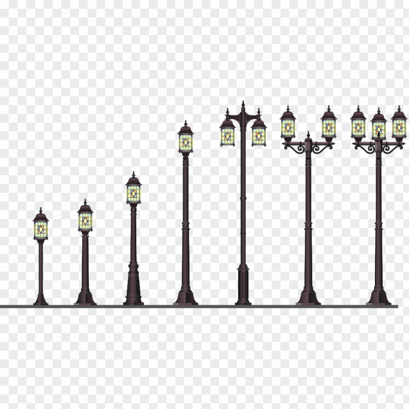 A Row Of Street Lights Light Lantern Lighting PNG