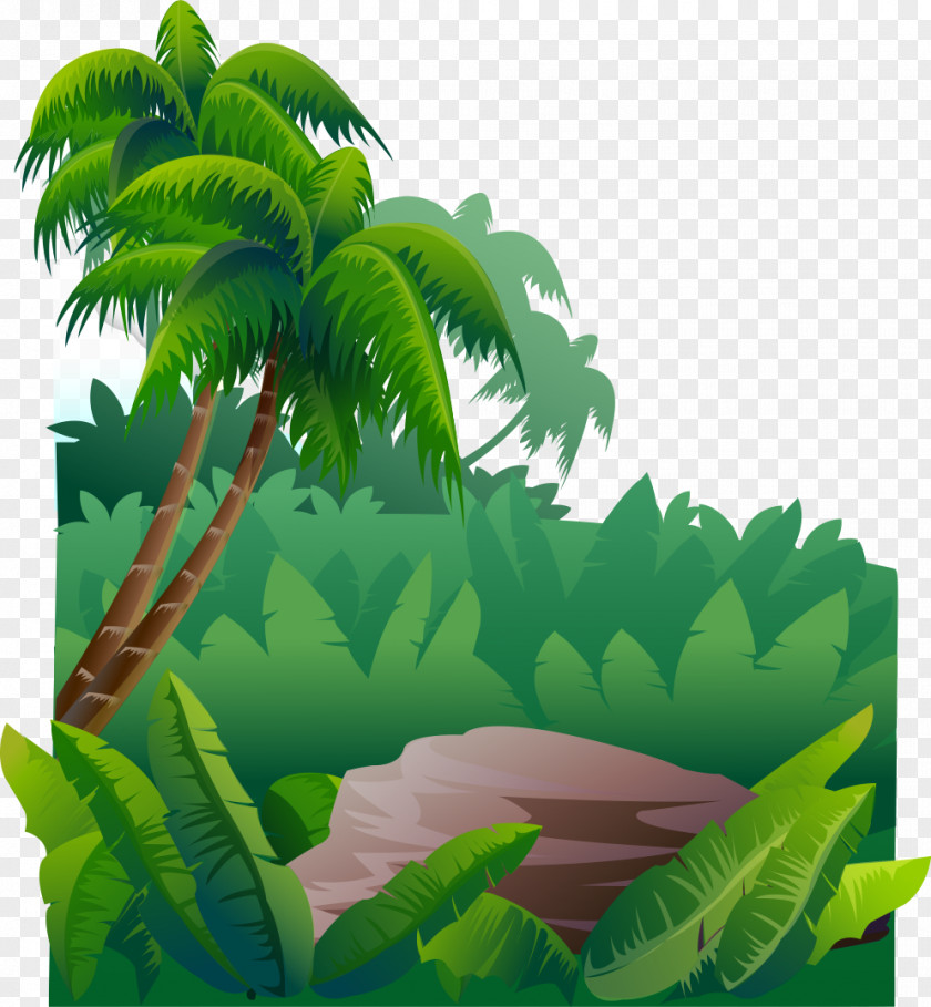 Cartoon Painted Green Jungle Palm Stone Gorilla Clip Art PNG