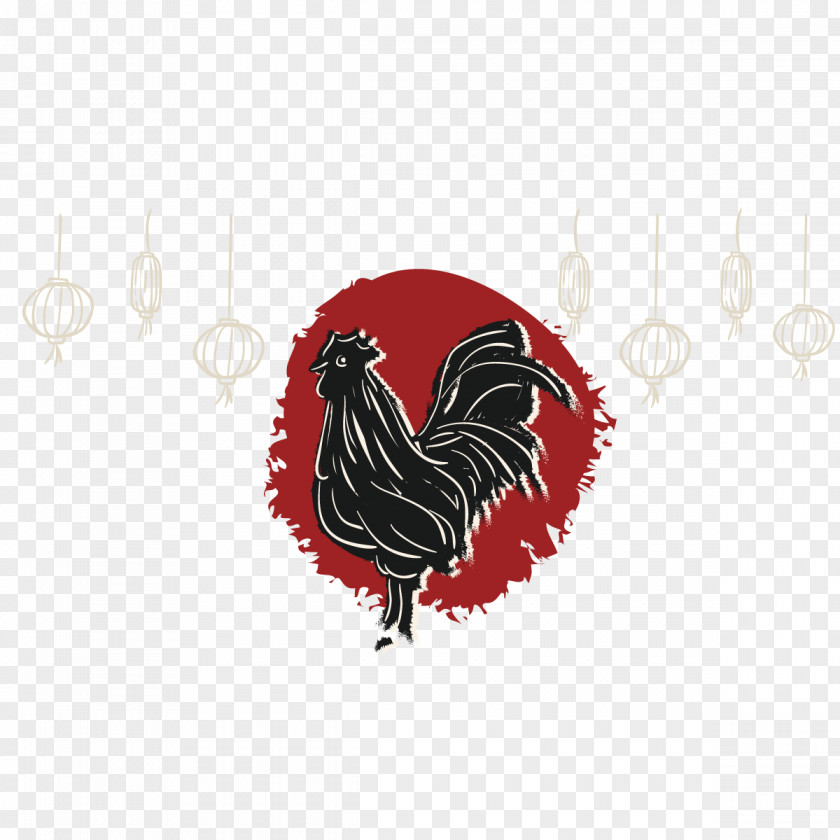 Vector Black Cock Rooster Chicken Chinese New Year 2017 PNG