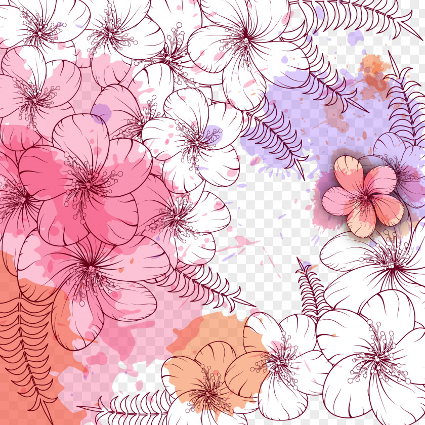 Painted Floral Background Birthday Card Vector Material Flower Vecteur PNG