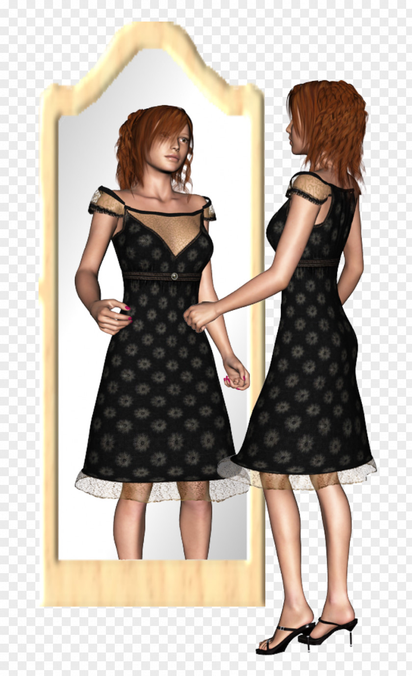 Wall Mirror Little Black Dress Polka Dot Shoulder Gown PNG