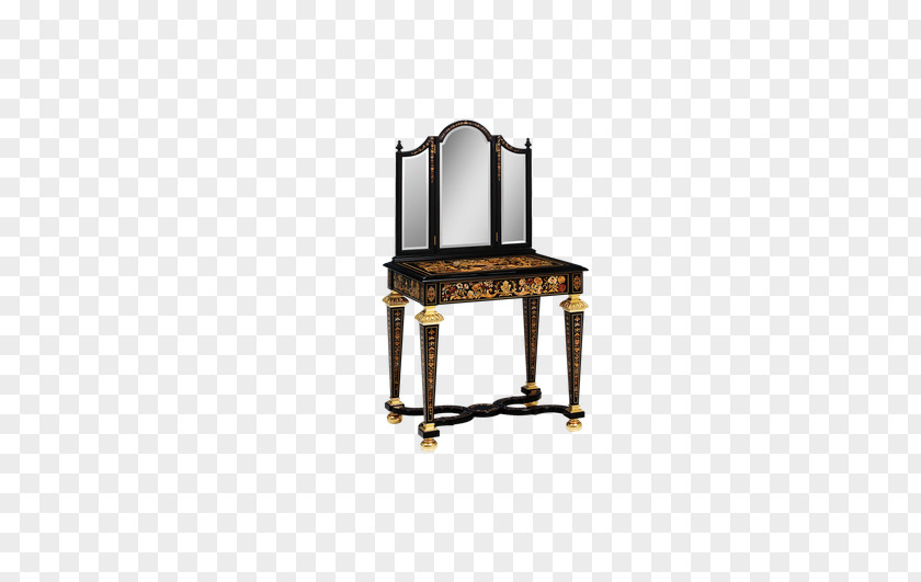 Vintage Gold Pattern Dresser Table Lowboy Furniture Mirror Drawer PNG