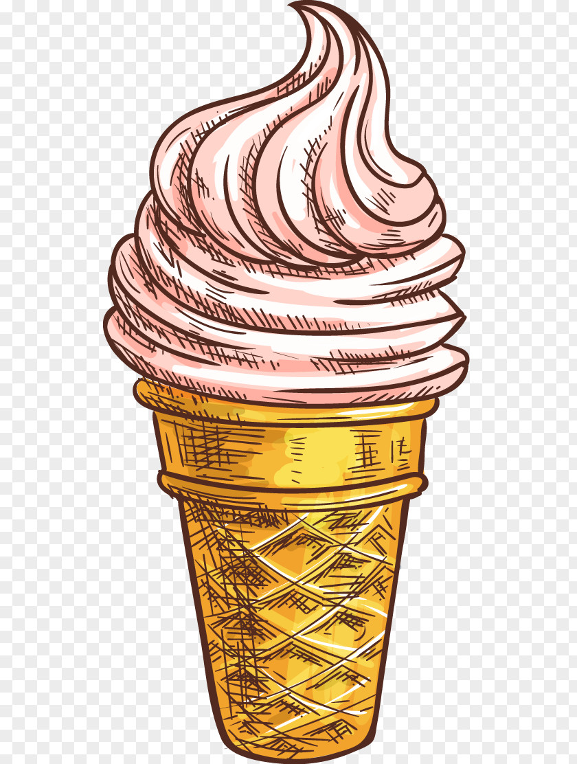 Hand-painted Ice Cream Creative Cone Strawberry Waffle PNG